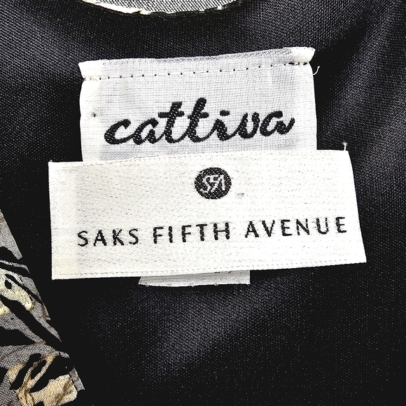 Nwt Saks Fifth Ave. Cattiva   Blk/Tan/Gold Floral Chiffon  Dress/Jacket  2pc Set - Picture 3 of 17